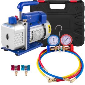 VEVOR 3CFM 1/4HP Single Stage Air Vacuum Pump HVAC R134a R12 R22 R410a A/C Refrigeration Kit AC Manifold Gauge R134 Can Tap Included Carrying Tot