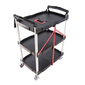 Folding Service Car With Wheels, Three-layer Practical Trolley, Folding Storage Cart, Suitable For F (Option: Black Blue)
