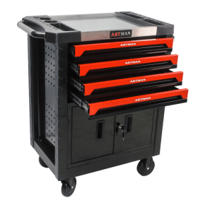 REMOVABLE 4 DRAWERS TOOL CART WITH LOCK (Option: BlackRed)