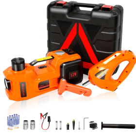 Electric Car Jack Kit,5 Ton 11023 LBS Hydraulic Jack Lift With Electric Impact Wrench,uilt In Inflatable Pump,and LED Light For SUV ,MPV Sedan,Ch (Color: Orange)