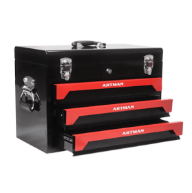 20 Portable 3 Drawer Steel Tool Box With Metal Latch Closure, Black  Red (Option: BlackRed)