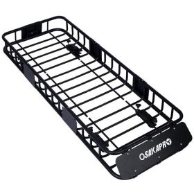 Roof Luggage Rack Basket, 64 Inch Black Steel (Color: Black)