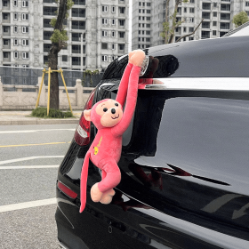 Tailwind Monkey Decro For Car, Hanging Monkey Stuffed Animal Car Tail Exterior Decoration, Adorable Wind-Braving Plush Monkeys, Interesting Car C (Color: Pink)